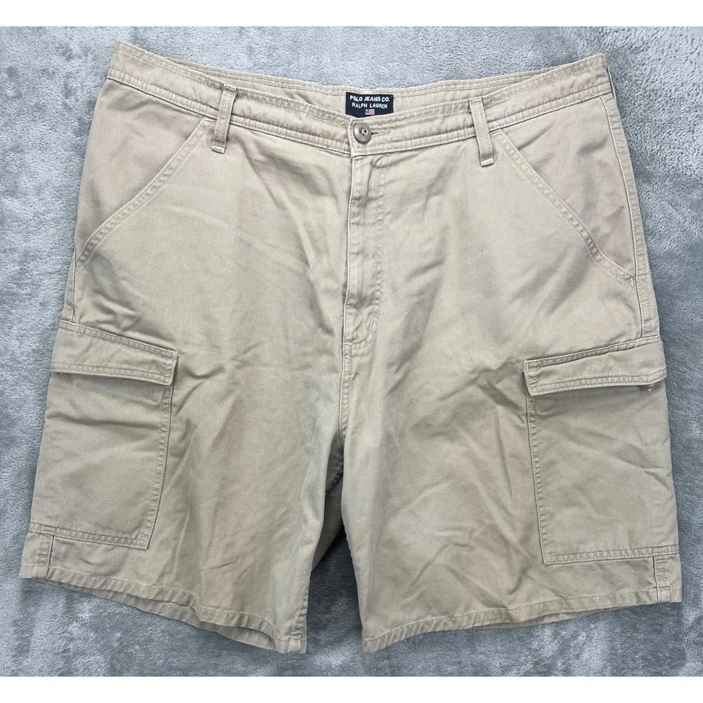 VTG Polo Jeans Co Men's Easy Cargo Shorts Sz‎ 40 (Real 38) Beige Cotton Gorpcore